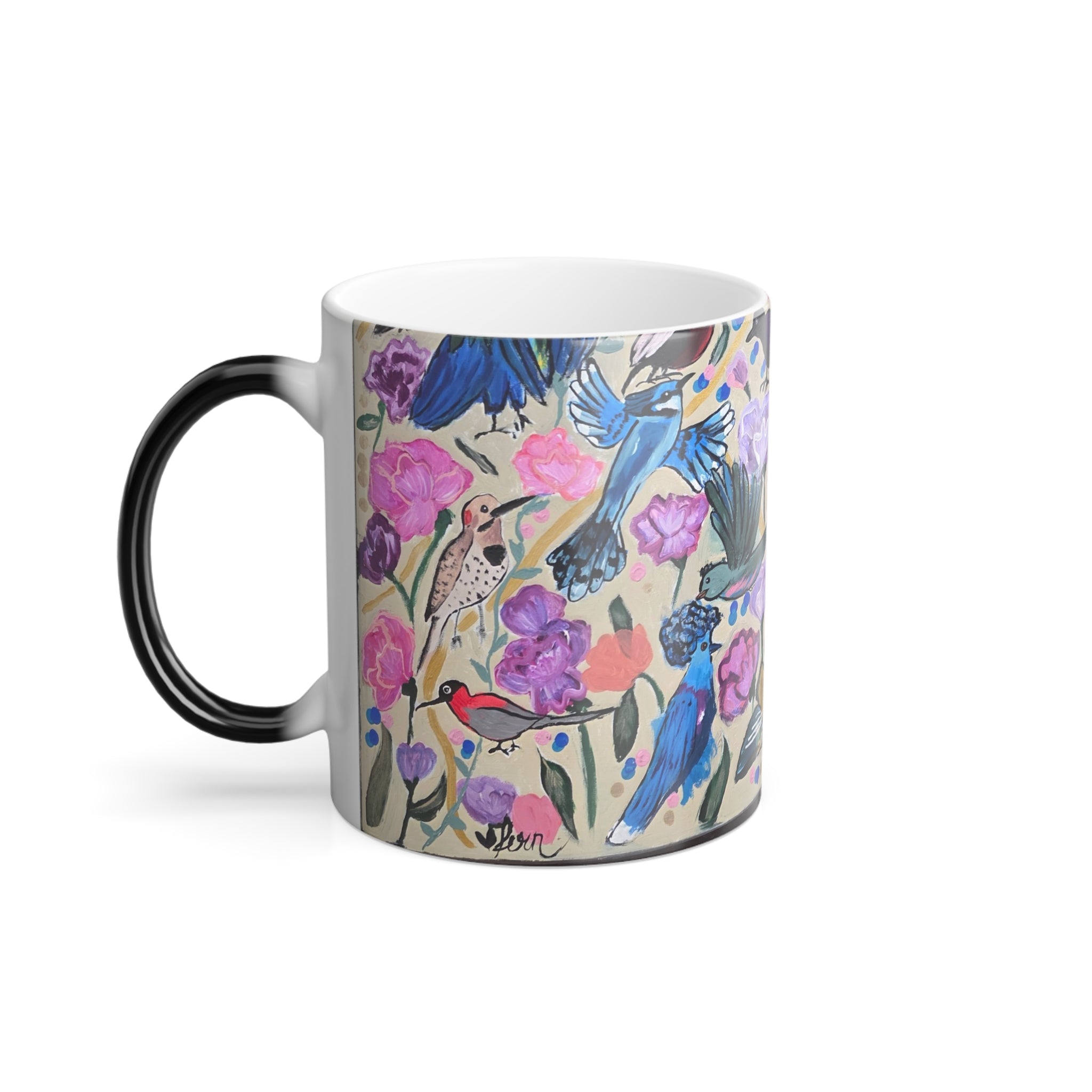 Color-Changing Bird & Floral Mug — 11oz Heat Reveal Coffee Cup