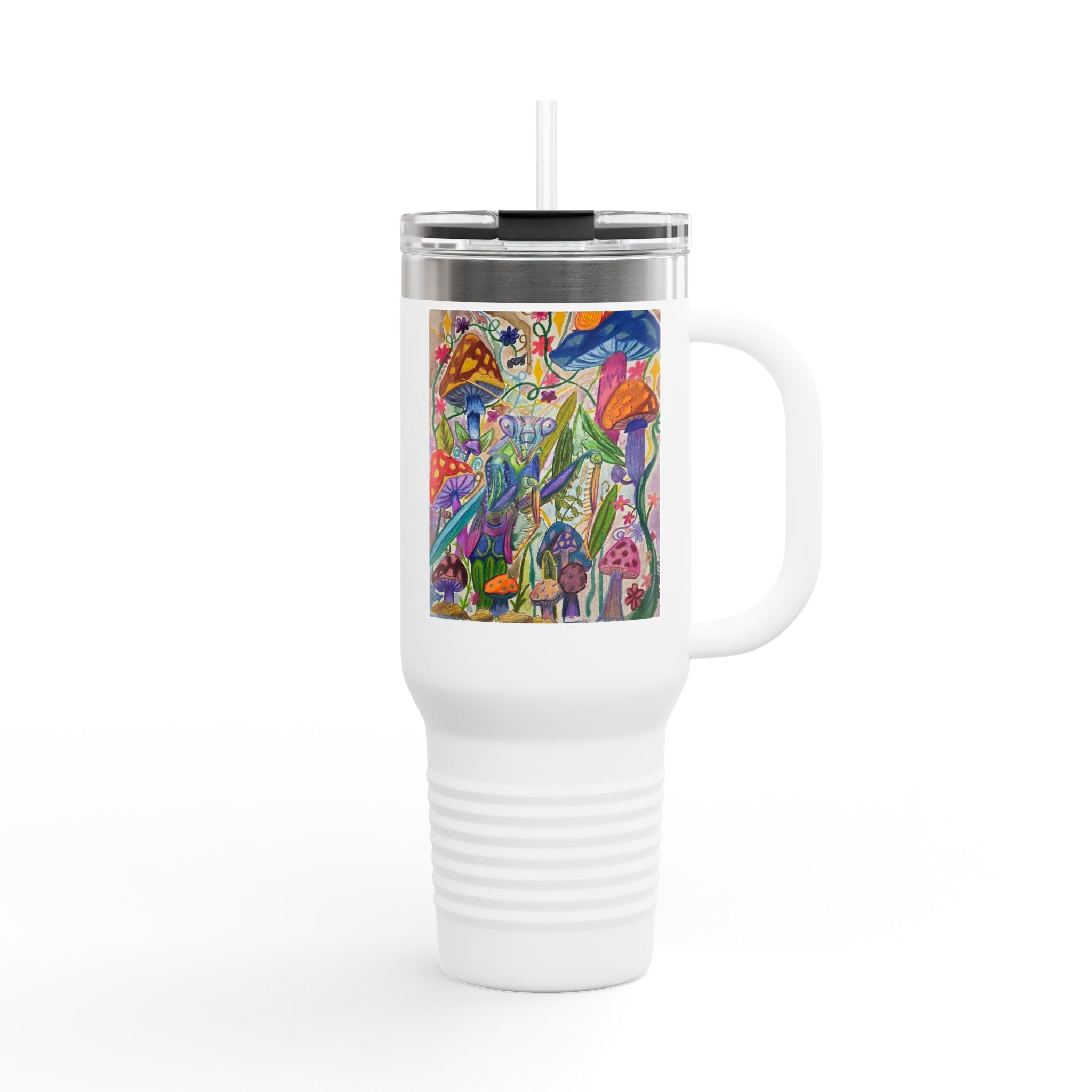 40oz Insulated Travel Mug — Colorful Psychedelic Mushroom Art