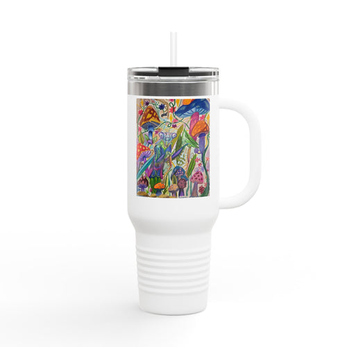 40oz Insulated Travel Mug — Colorful Psychedelic Mushroom Art