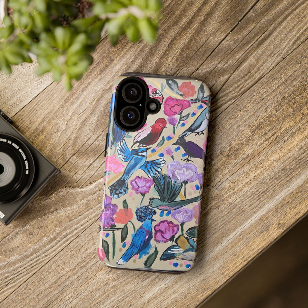 Floral Songbird Phone Case — Colorful Watercolor Birds & Flowers Protective iPhone Cover