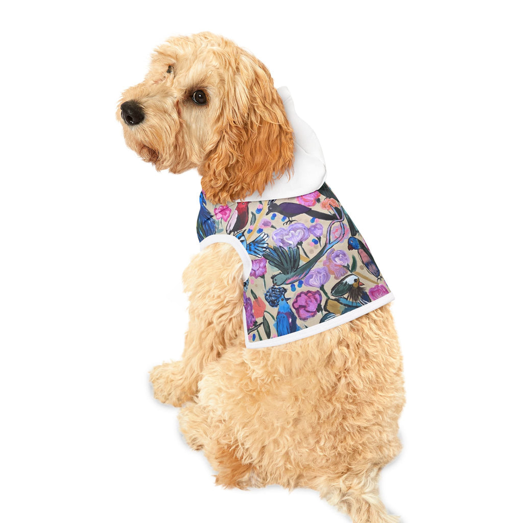 Floral Bird Pet Hoodie — Colorful Watercolor Birds Dog & Cat Hoodie