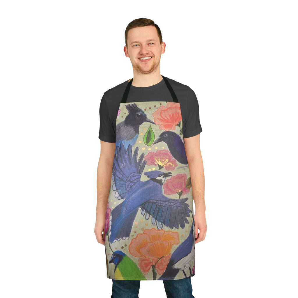 Floral Blue Birds Apron — Colorful Bird & Rose Kitchen Apron