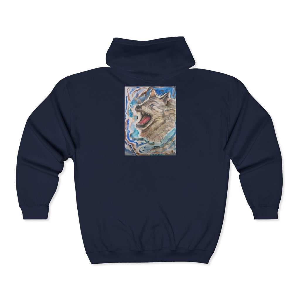 Wolf Howl Zip Hoodie — Artistic Watercolor Wolf Full-Zip Sweatshirt