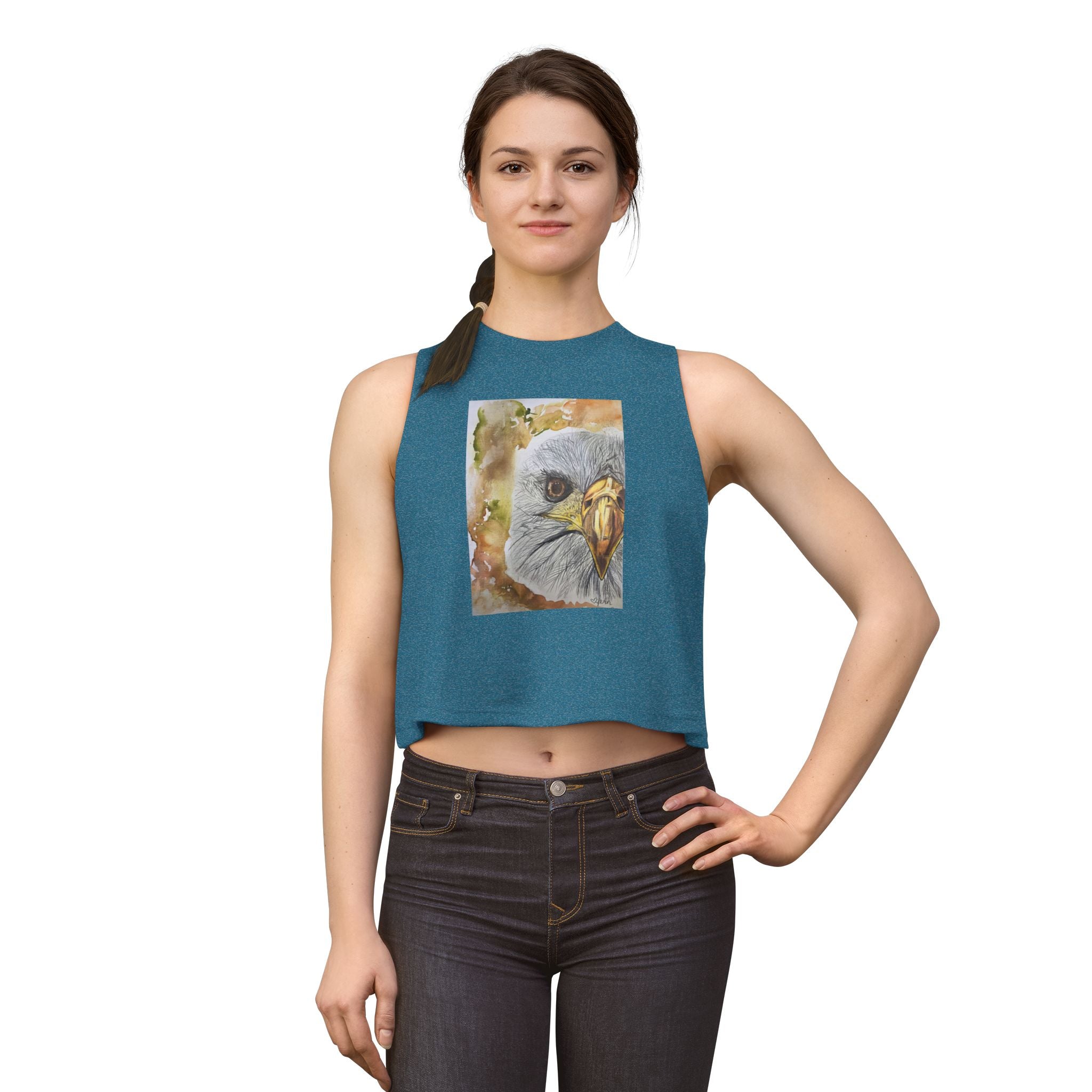 Eagle Portrait Women's Crop Top — Watercolor Bald Eagle Graphic Tank