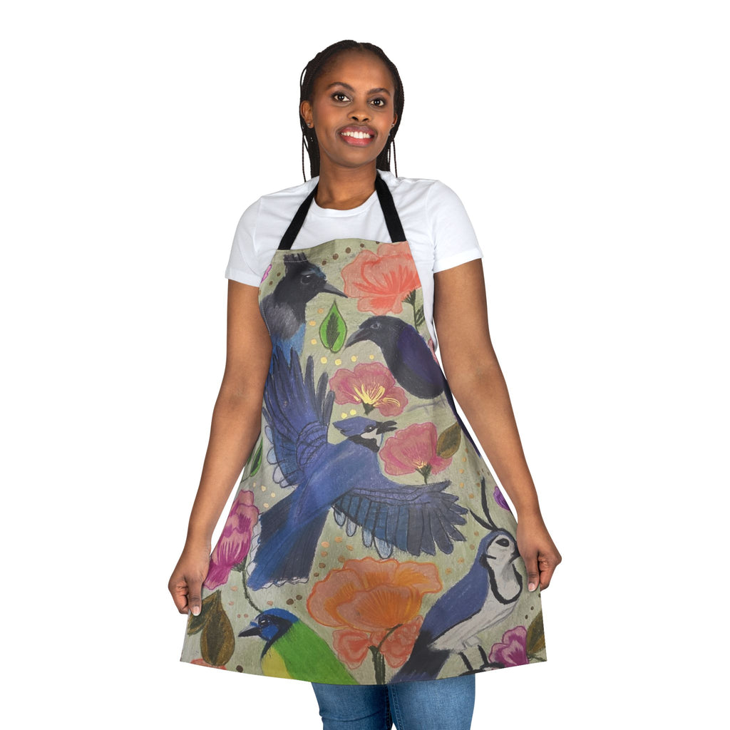 Floral Blue Birds Apron — Colorful Bird & Rose Kitchen Apron