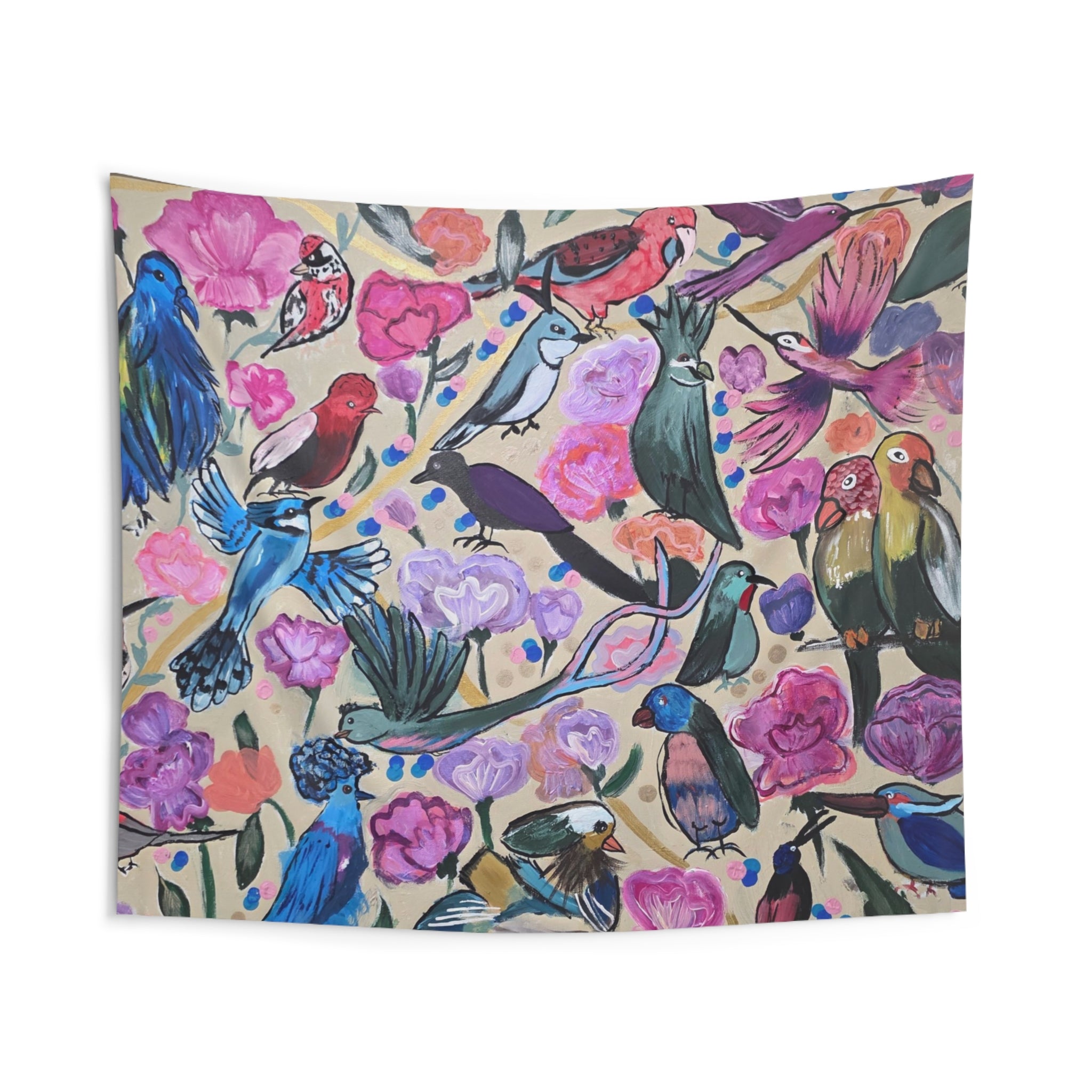 Birds & Blooms Tapestry — Colorful Floral Wall Hanging for Boho Home Decor
