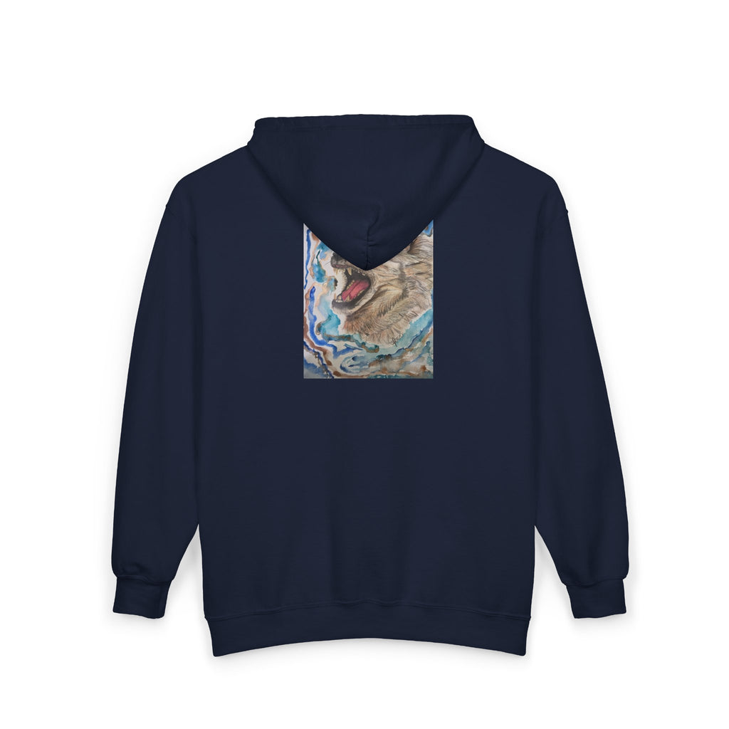 Wolf Howl Zip Hoodie — Artistic Watercolor Wolf Full-Zip Sweatshirt