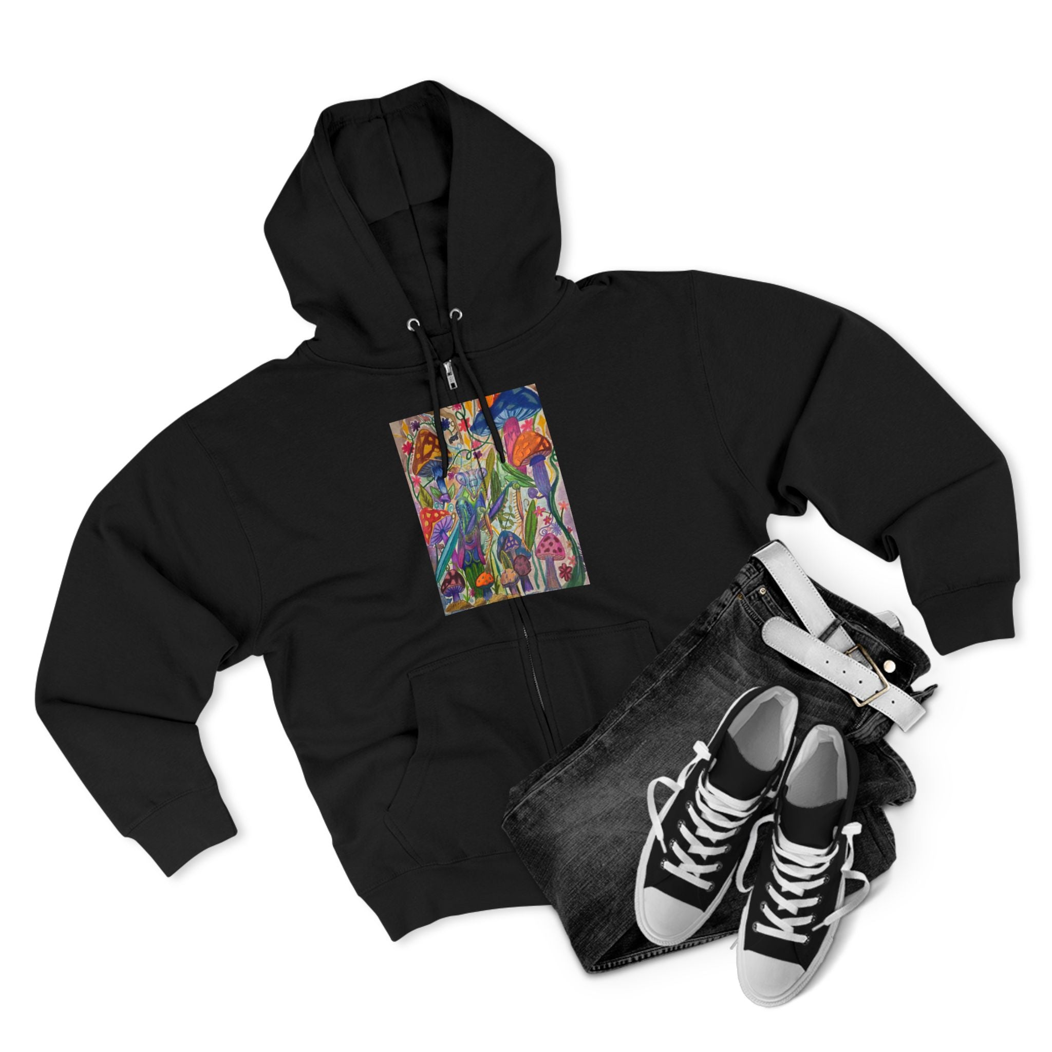 Abstract Floral Art Zip Hoodie — Colorful Garden Painting Print