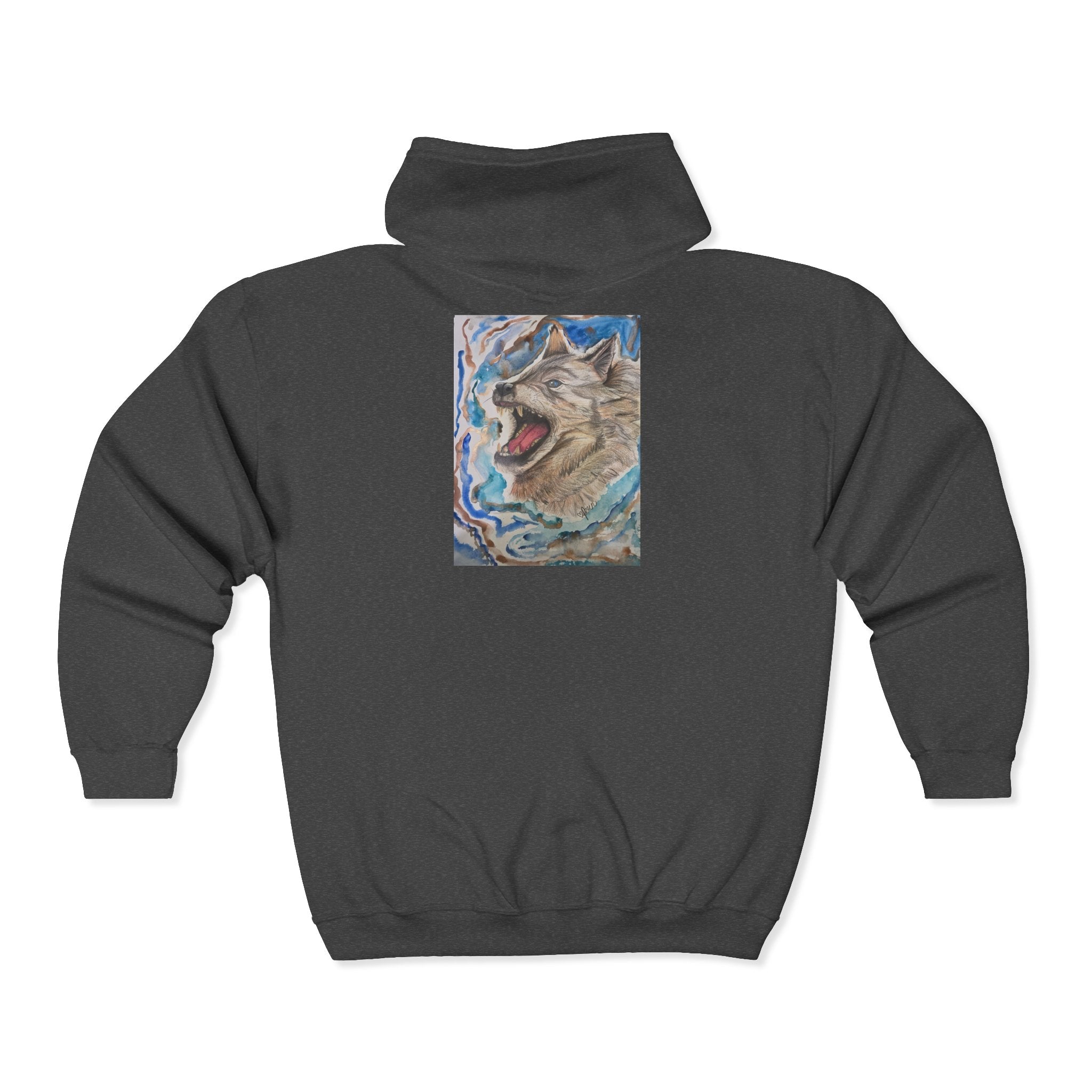Wolf Howl Zip Hoodie — Artistic Watercolor Wolf Full-Zip Sweatshirt
