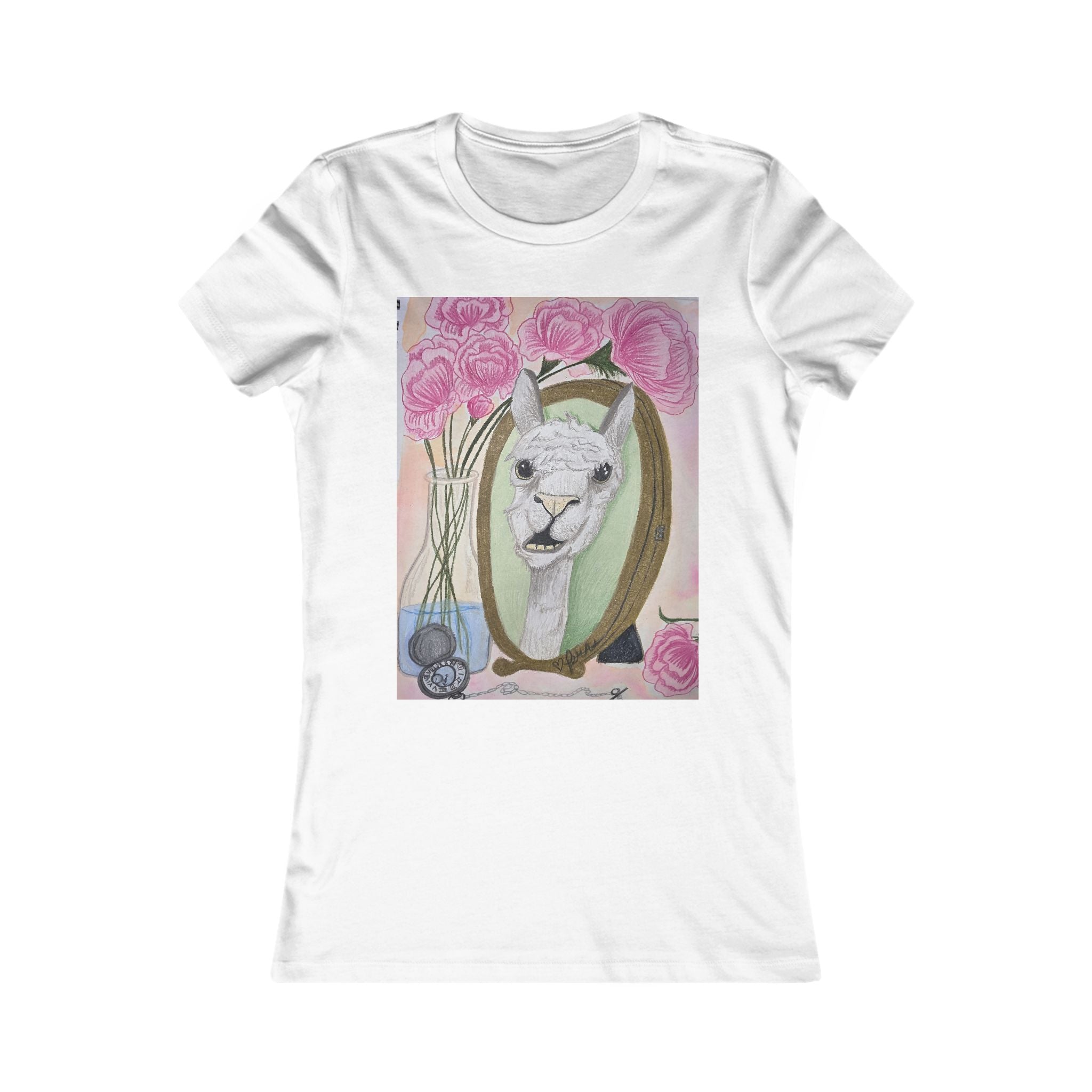 Women's Llama Floral Tee – Cute Alpaca Portrait Graphic Shirt