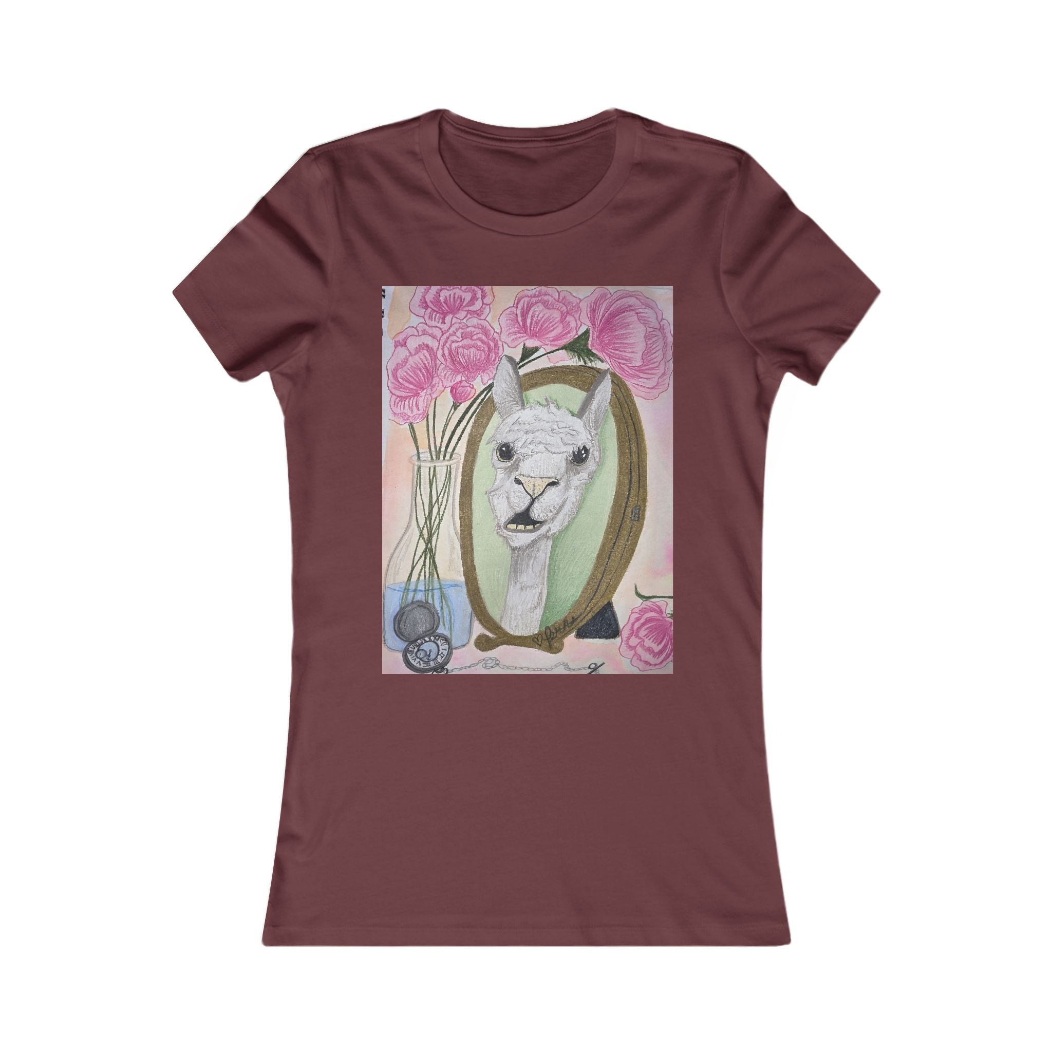 Women's Llama Floral Tee – Cute Alpaca Portrait Graphic Shirt