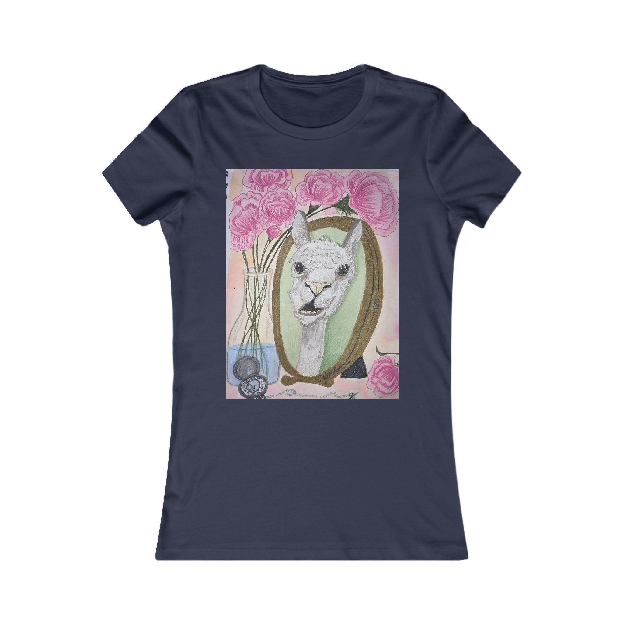 Women's Llama Floral Tee – Cute Alpaca Portrait Graphic Shirt