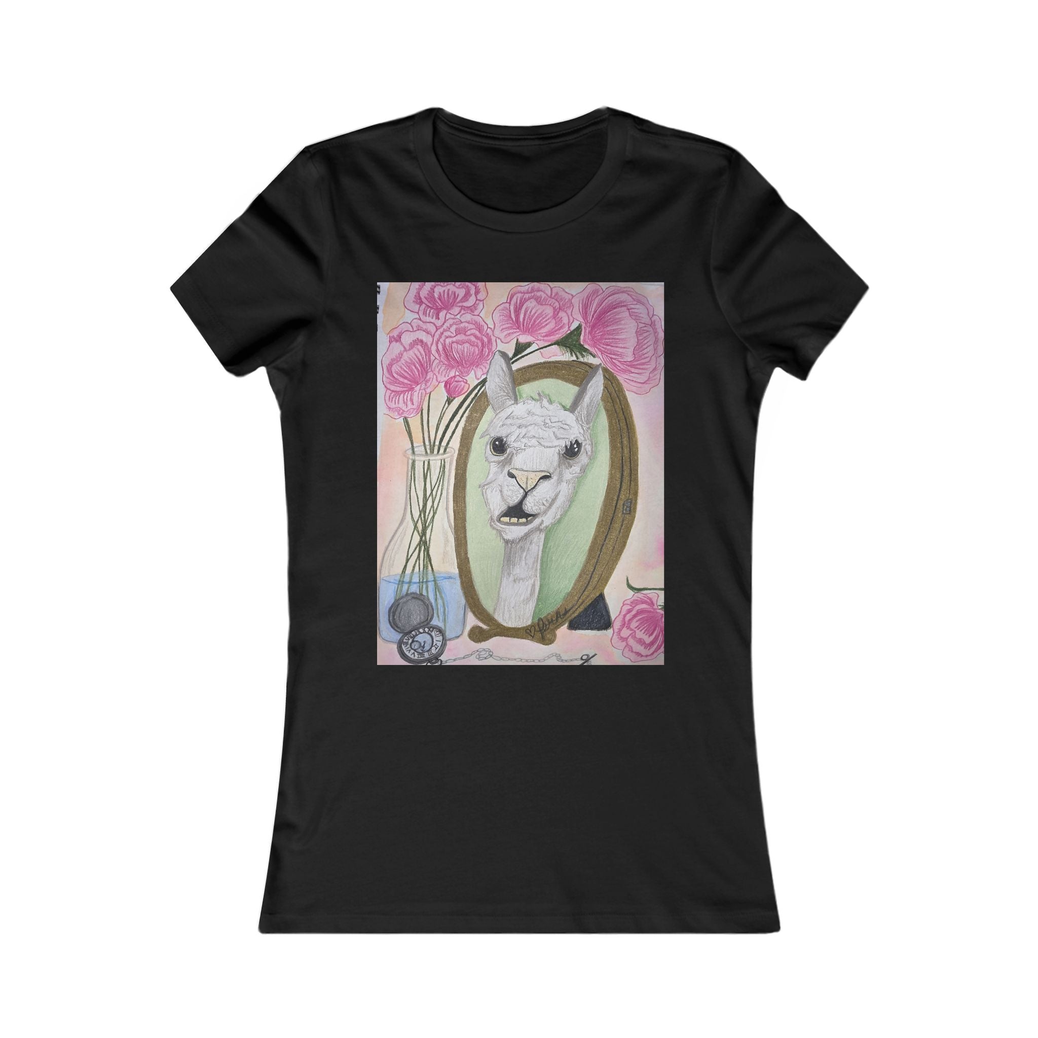 Women's Llama Floral Tee – Cute Alpaca Portrait Graphic Shirt