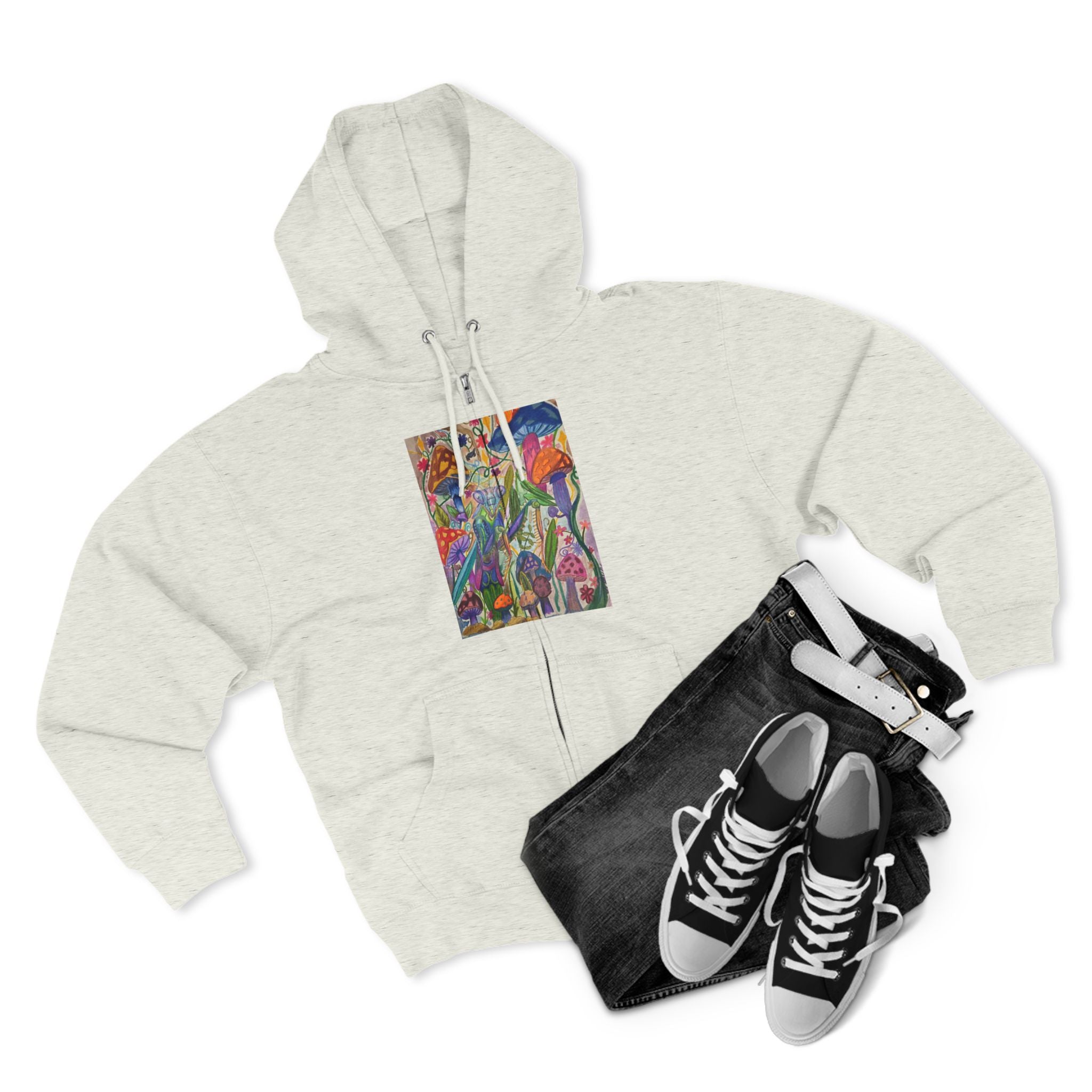 Abstract Floral Art Zip Hoodie — Colorful Garden Painting Print