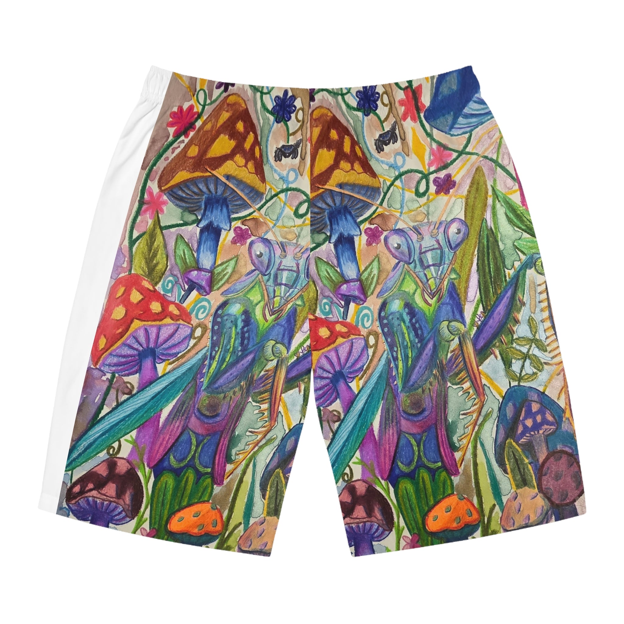 Psychedelic Mushroom Print Board Shorts — Colorful Fantasy AOP Swim Trunks