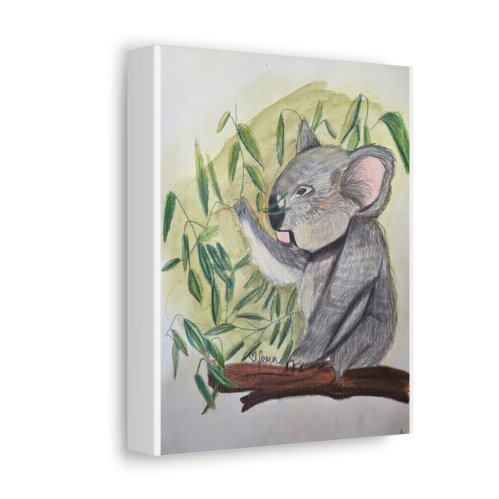 Koala Eating Bamboo Stretched Canvas Wall Art — Cute Nursery & Kids Room Decor