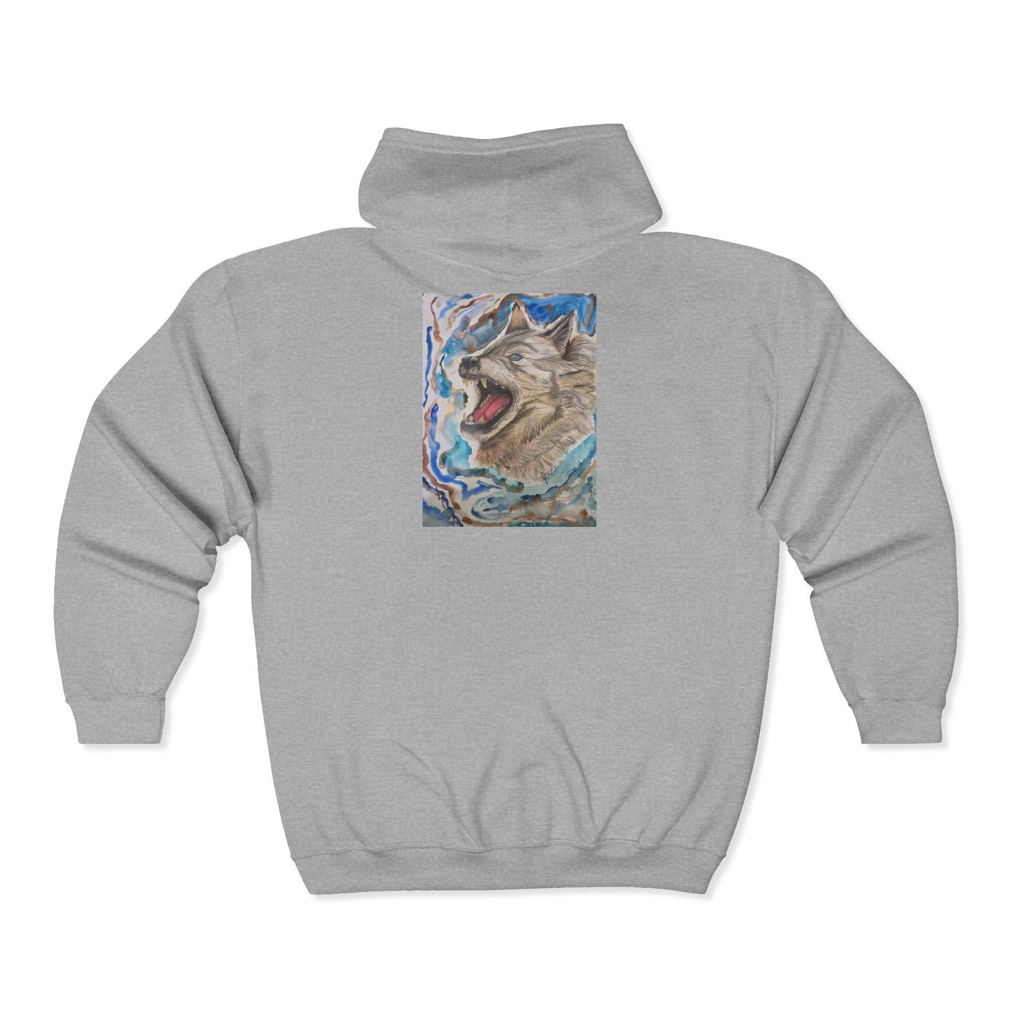 Wolf Howl Zip Hoodie — Artistic Watercolor Wolf Full-Zip Sweatshirt