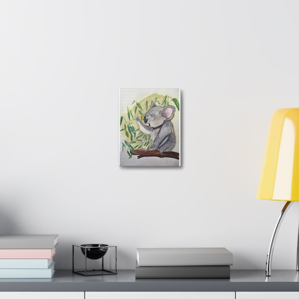 Koala Eating Bamboo Stretched Canvas Wall Art — Cute Nursery & Kids Room Decor
