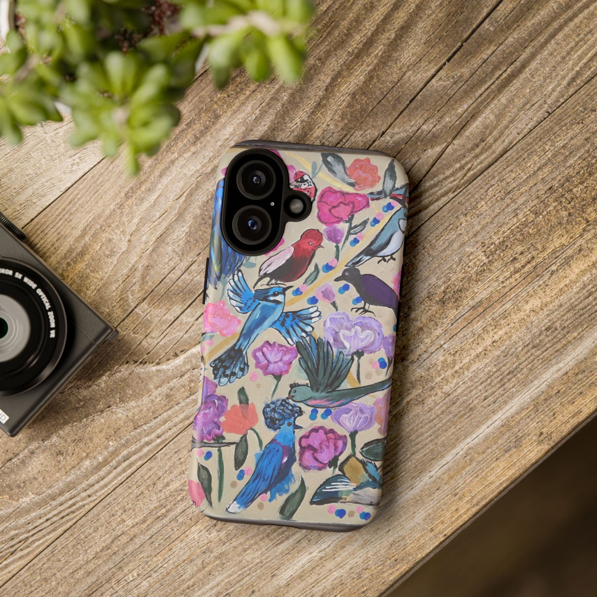 Floral Songbird Phone Case — Colorful Watercolor Birds & Flowers Protective iPhone Cover