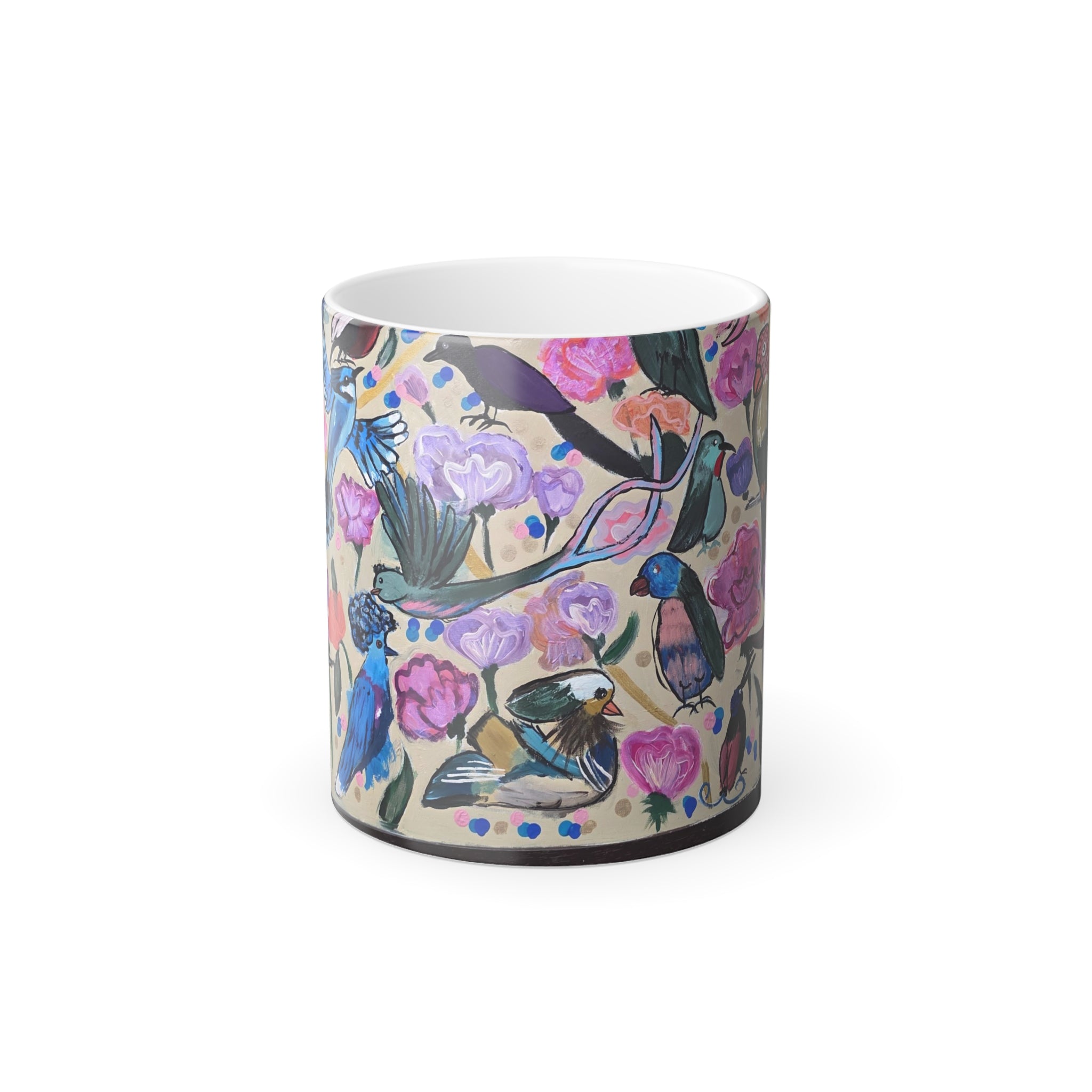 Color-Changing Bird & Floral Mug — 11oz Heat Reveal Coffee Cup