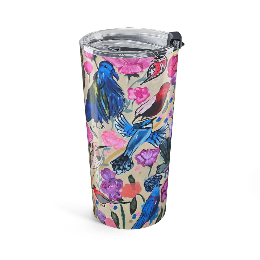 20oz Bird Floral Tumbler – Insulated Travel Cup with Colorful Watercolor Birds & Flowers