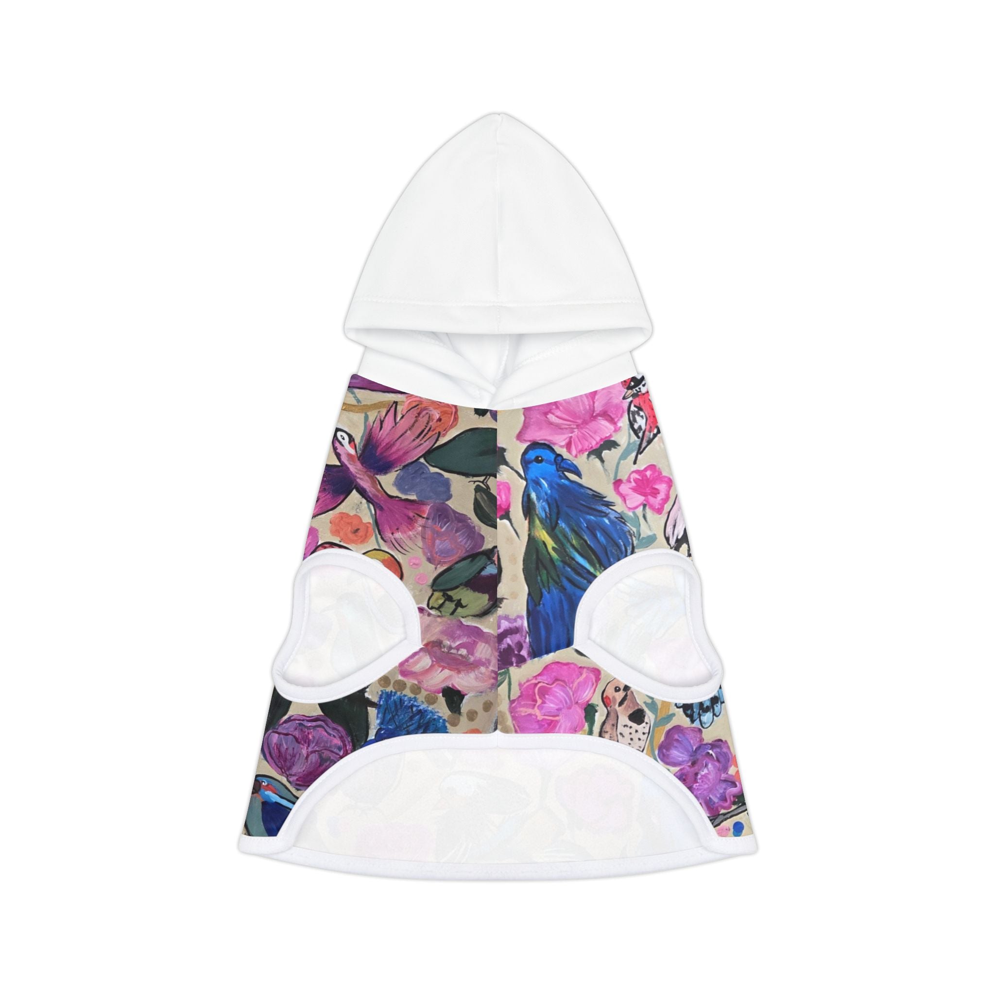 Floral Bird Pet Hoodie — Colorful Watercolor Birds Dog & Cat Hoodie