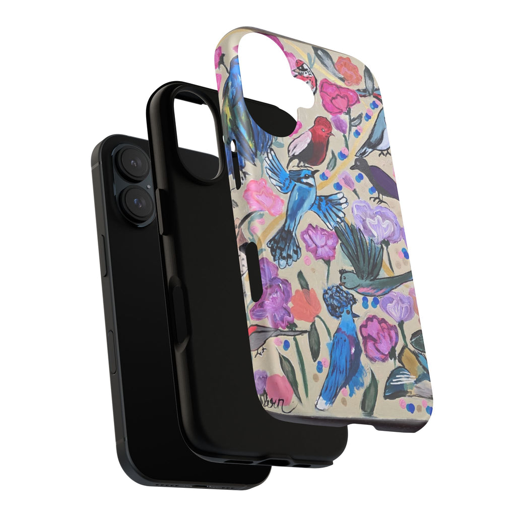 Floral Songbird Phone Case — Colorful Watercolor Birds & Flowers Protective iPhone Cover