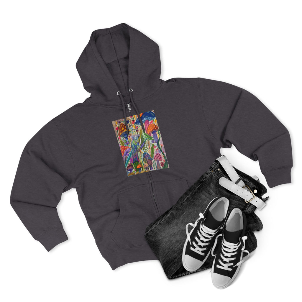 Abstract Floral Art Zip Hoodie — Colorful Garden Painting Print