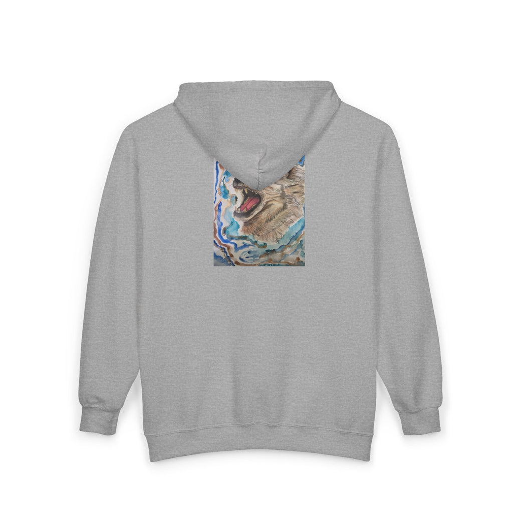 Wolf Howl Zip Hoodie — Artistic Watercolor Wolf Full-Zip Sweatshirt
