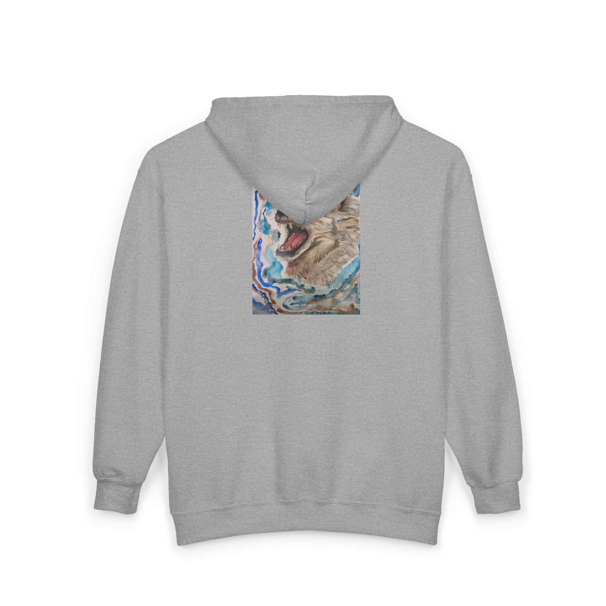 Wolf Howl Zip Hoodie — Artistic Watercolor Wolf Full-Zip Sweatshirt