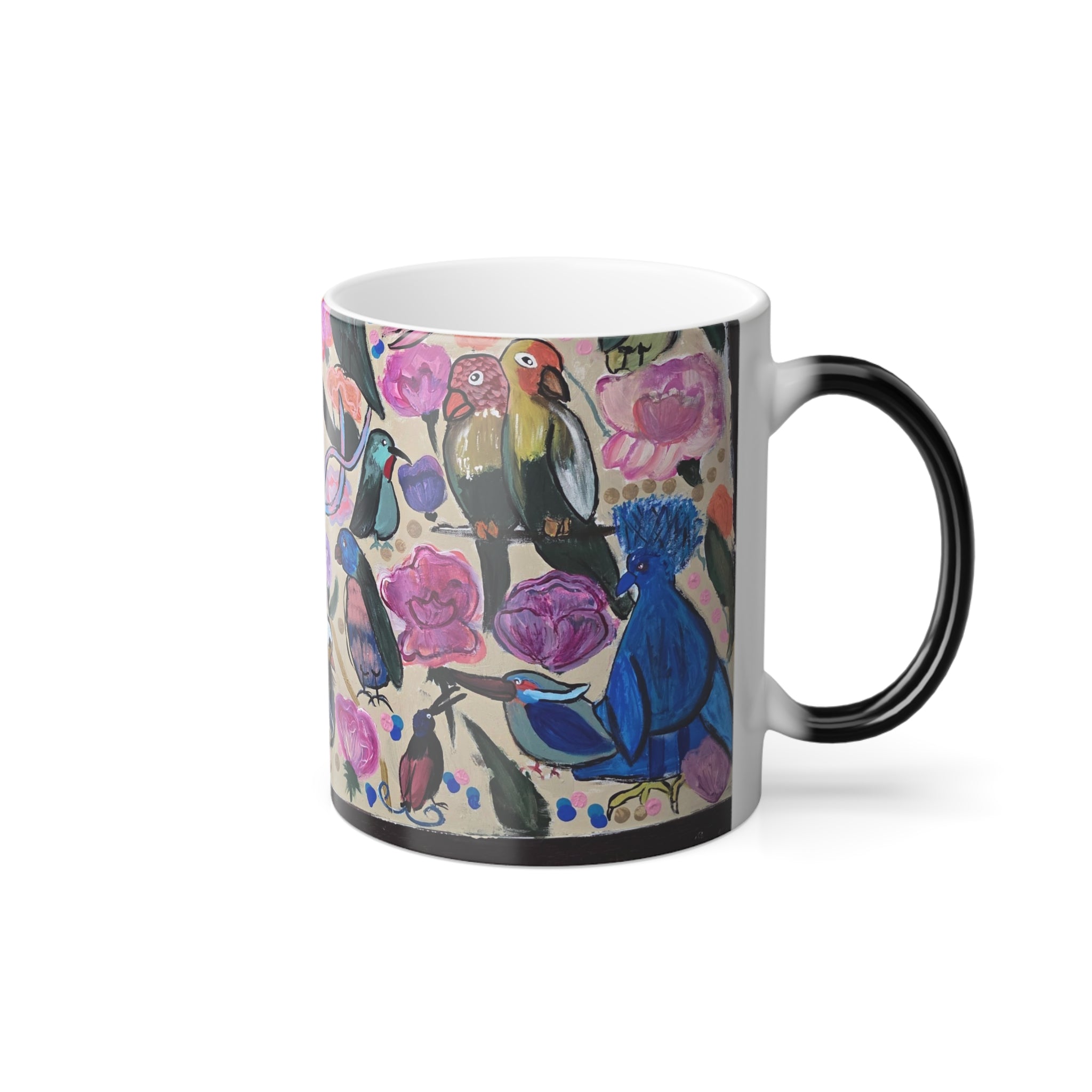 Color-Changing Bird & Floral Mug — 11oz Heat Reveal Coffee Cup