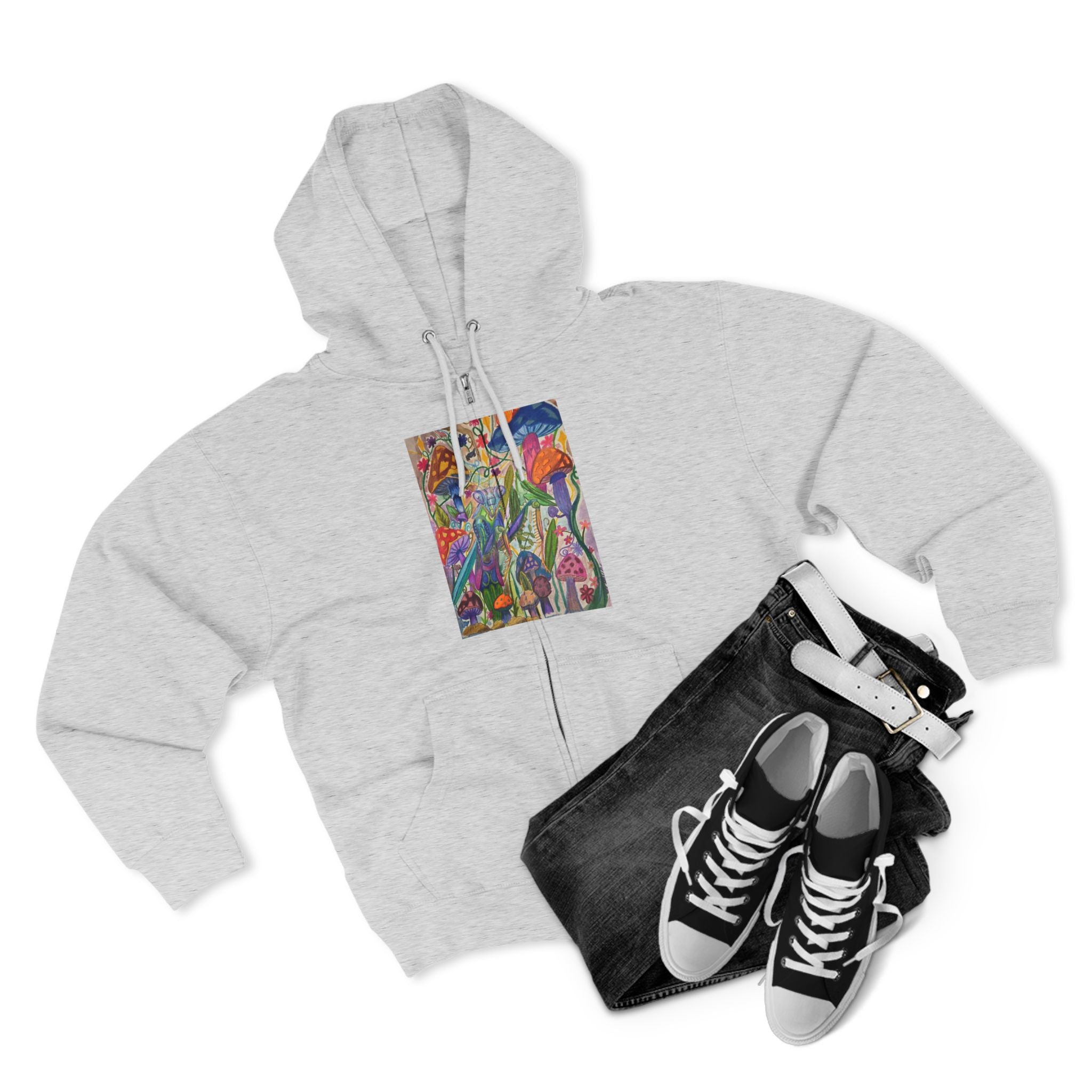 Abstract Floral Art Zip Hoodie — Colorful Garden Painting Print