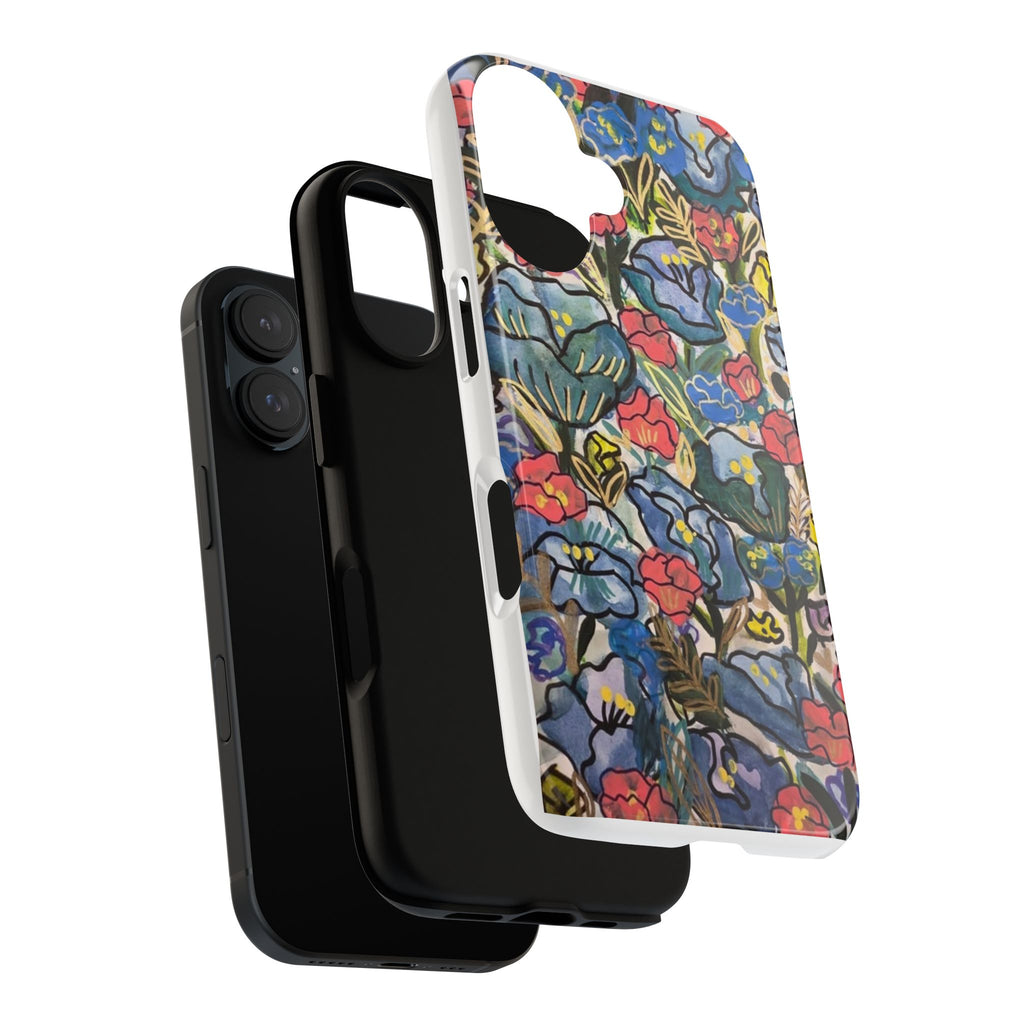 Floral Mosaic Tough Phone Case — Colorful Wildflower Protective iPhone Cover
