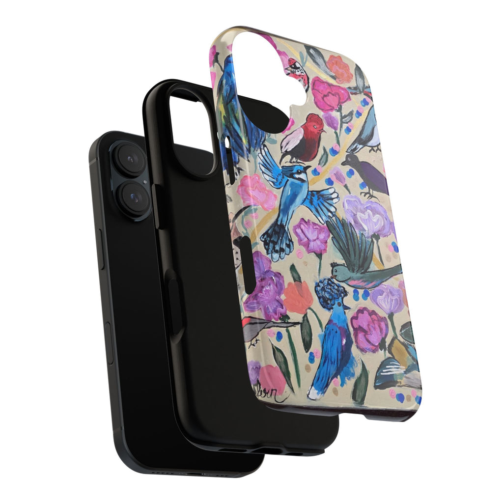 Floral Songbird Phone Case — Colorful Watercolor Birds & Flowers Protective iPhone Cover